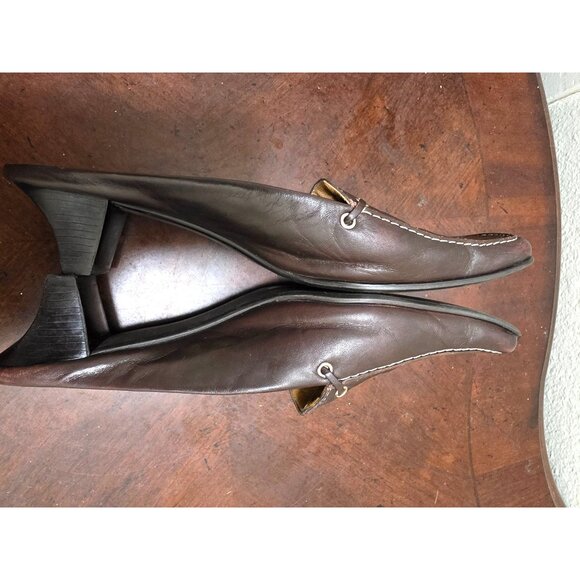 Franco Sorto Brown Leather Slip-On Loafer Mules With Kitten Heel Size 8.5 - Picture 5 of 11